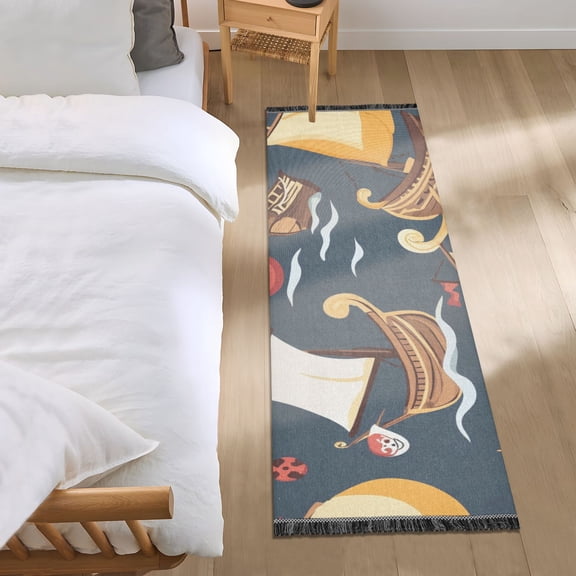 Cartoon Ship Bedroom Runner Rug 2'x 6' Non Slip Carpet Indoor Home Area Rug Living Room