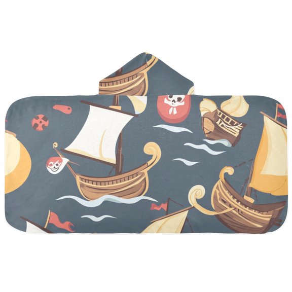 Cartoon Ship Hooded Beach Towel Kids Bath Towels Quick Dry for Pool Swiming 50" x 23.5" Microfiber Soft Bathrobe