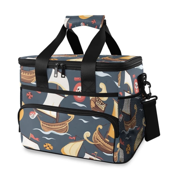 Cartoon Ship Insulated Lunch Bag 15L Cooler Box for Women Men Work Camping Beach Travel