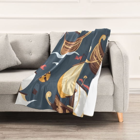 Cartoon Ship Throw Blanket 60" x 90" Soft and Warm Blankets for Couch Sofa and Bed