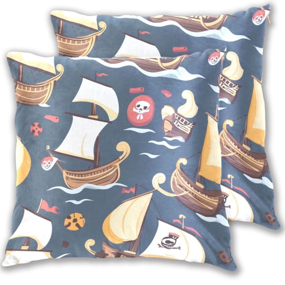 Cartoon Ship Throw Pillow Covers 16x16 Inch 2 Packs Decorative Square for Living Room Couch Bed Sofa