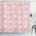 thumbnail image 1 of Cartoon Shower Curtain, Cat and Bear Faces with Mini Hearts, Fabric Bathroom Set with Hooks, 69W X 70L Inches, Pale Pink Umber, by Ambesonne, 1 of 3