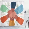 thumbnail image 1 of Cartoon Shower Curtain, Concept of a Teamwork Representation with Hands in Unity Diversity Strength, Fabric Bathroom Set with Hooks, 69W X 70L Inches, Multicolor, by Ambesonne, 1 of 2