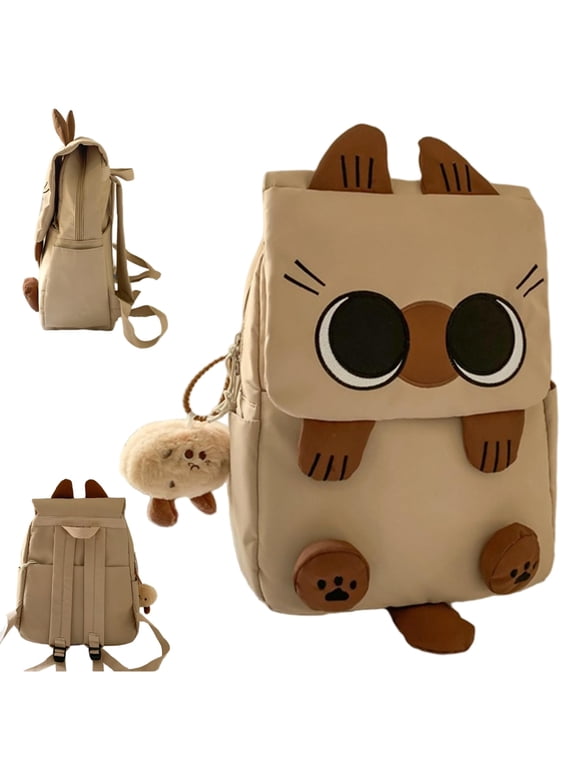 Y2K Kawaii Siamese Cat Backpack, Large Capacity Aesthetic Daypack with Cute Pendant for College Students & Young Women