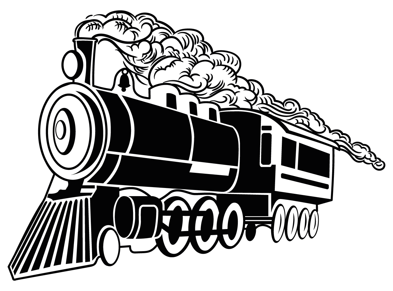 Cartoon Silhouette Train Design with Smoke Vinyl Wall Decal - Black and  White Vintage Coal Train on a Railway Track for Living Room Wall Decoration  - 20\, image size:1350x1000
