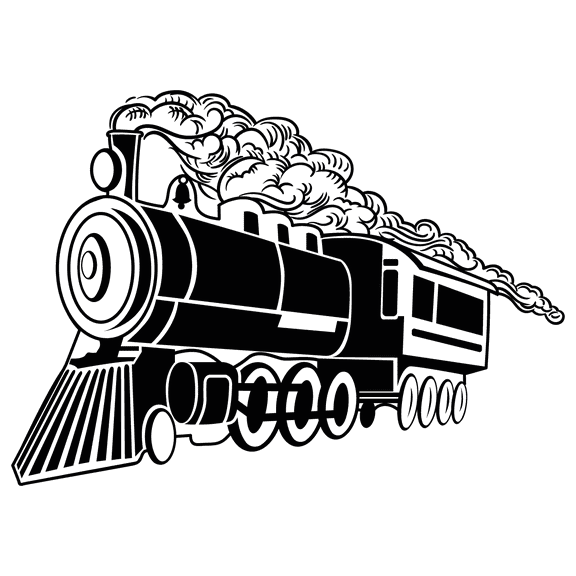 Cartoon Silhouette Train Design with Smoke Vinyl Wall Decal - Black and White Vintage Coal Train on a Railway Track for Living Room Wall Decoration - 20" x 27"