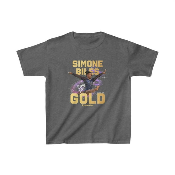 Cartoon Simone Biles Gymnastics Gold Medalist Kids Heavy Cotton Tee