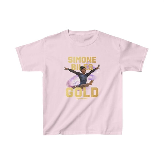 Cartoon Simone Biles Gymnastics Gold Medalist Kids Heavy Cotton Tee