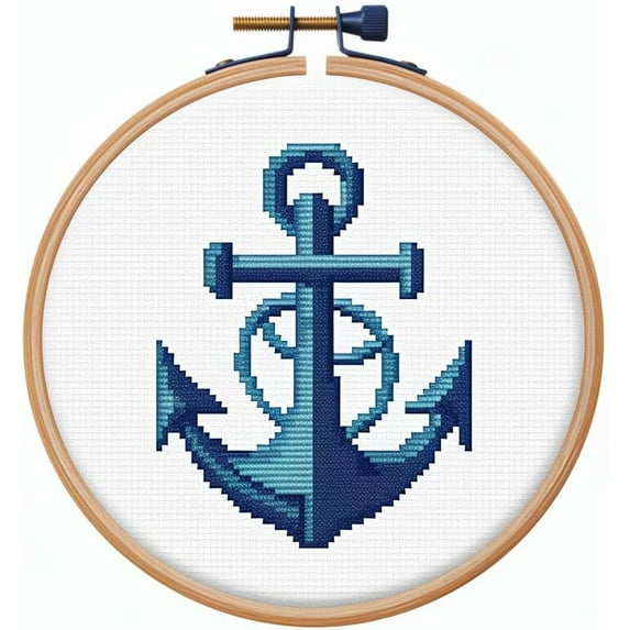 Cartoon Simple Anchor DIY Stamped Cross Stitch Kits Easy for Beginners Children with Hoop 11CT Needlepoint Counted Embroidery Kits Art Craft Wall Decoration 12x12inch(1)