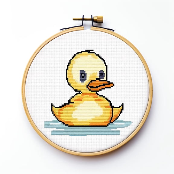 Cartoon Simple Cute Duck DIY 11CT Stamped Cross Stitch Kits Easy for Beginners Children with Hoop Needlepoint Counted Embroidery Kits Art Craft Wall Decor 12x12inch(2)