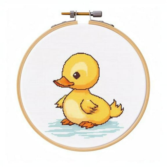 Cartoon Simple Cute Duck DIY 11CT Stamped Cross Stitch Kits Easy for Beginners Children with Hoop Needlepoint Counted Embroidery Kits Art Craft Wall Decor 12x12inch(5)