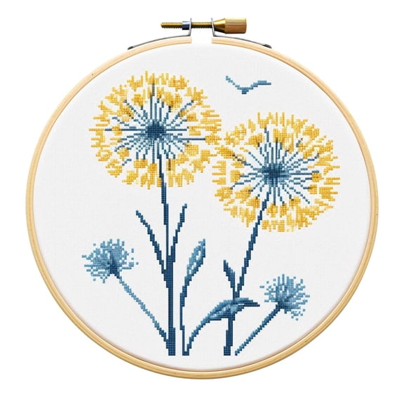 Cartoon Simple Dandelion Flower DIY 11CT Stamped Cross Stitch Kits Easy for Beginners Children with Hoop Needlepoint Counted Embroidery Kits Art Craft Wall Decoration 12x12inch(2)