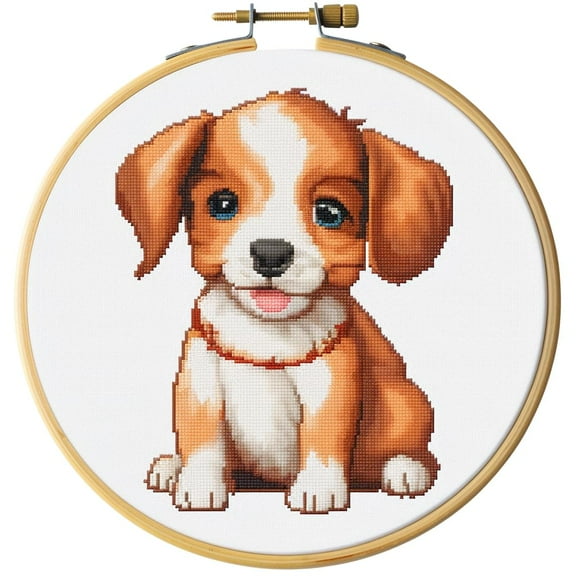 Cartoon Simple Figure of Puppy 11CT Stamped Cross Stitch Kits Easy for Beginners Child with Hoop Needlepoint Counted Embroidery Kits Art Craft Wall Decor 12x12IN(2)