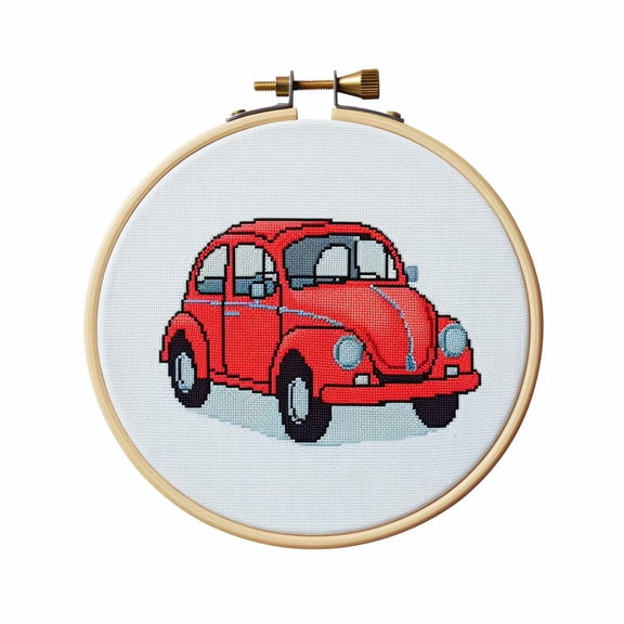 Cartoon Simple Figure of Red Car 11CT Stamped Cross Stitch Kits Easy for Beginners Child with Hoop Needlepoint Counted Embroidery Kits Art Craft Wall Decor 12x12IN(3)