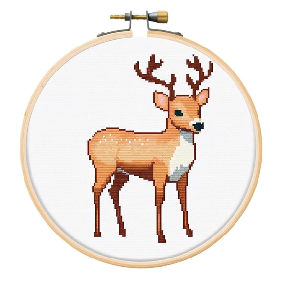 Cartoon Simple Figure Reindeer 11CT Stamped Cross Stitch Kits with Hoop Easy for Beginners Child Needlepoint Counted Embroidery Kits Art Craft Wall Decor 12x12IN(1)