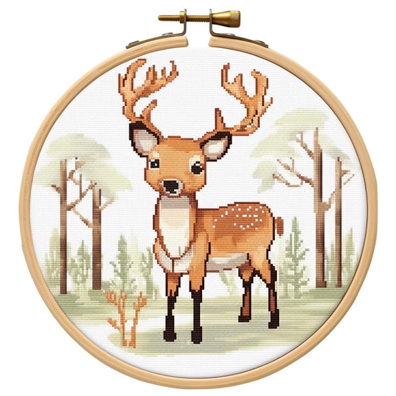 Cartoon Simple Figure Reindeer 11CT Stamped Cross Stitch Kits with Hoop Easy for Beginners Child Needlepoint Counted Embroidery Kits Art Craft Wall Decor 12x12IN(2)