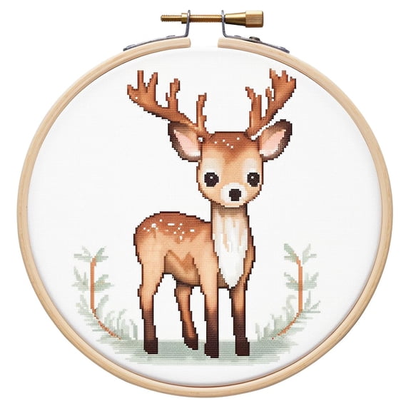 Cartoon Simple Figure Reindeer 11CT Stamped Cross Stitch Kits with Hoop Easy for Beginners Child Needlepoint Counted Embroidery Kits Art Craft Wall Decor 12x12IN(3)