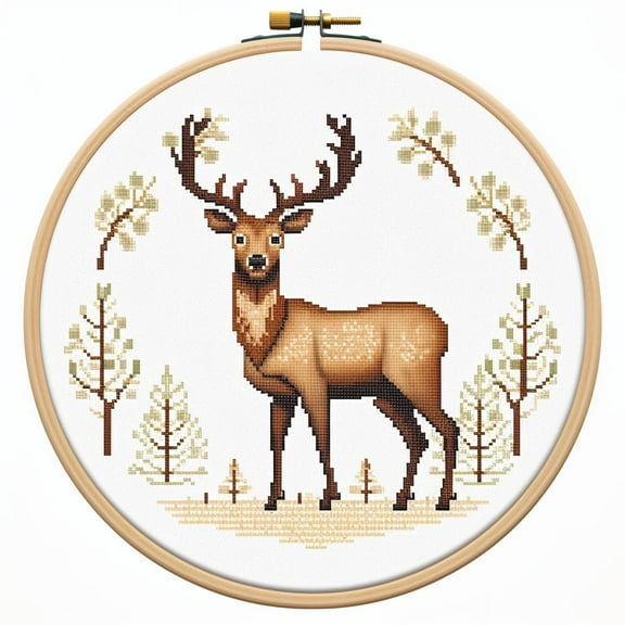 Cartoon Simple Figure Reindeer 11CT Stamped Cross Stitch Kits with Hoop Easy for Beginners Child Needlepoint Counted Embroidery Kits Art Craft Wall Decor 12x12IN(4)