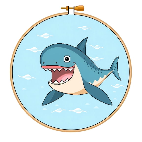 Cartoon Simple Figure Shark 11CT Stamped Cross Stitch Kits with Hoop Easy for Beginners Child Needlepoint Counted Embroidery Kits Art Craft Wall Decor 12x12IN(5)