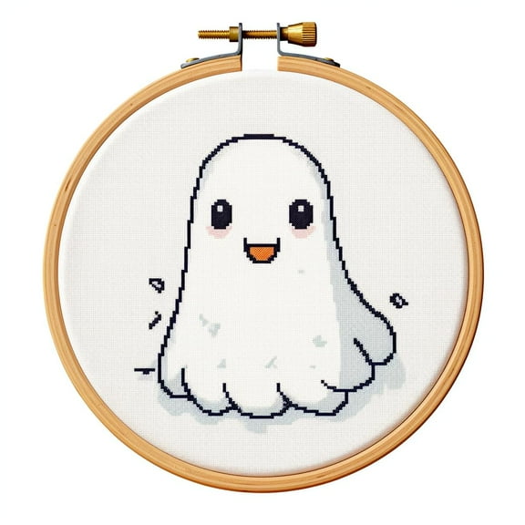 Cartoon Simple Ghost Halloween DIY 11CT Stamped Cross Stitch Kits Easy for Beginners Children with Hoop Needlepoint Counted Embroidery Kits Art Craft Wall Decoration 12x12inch(4)