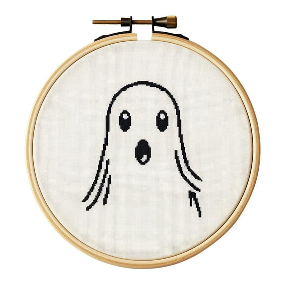 Cartoon Simple Ghost Halloween DIY 11CT Stamped Cross Stitch Kits Easy for Beginners Children with Hoop Needlepoint Counted Embroidery Kits Art Craft Wall Decoration 12x12inch(2)