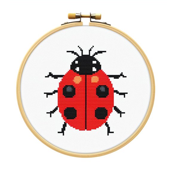 Cartoon Simple Ladybug 11CT Stamped Cross Stitch Kits Easy for Beginners Child with Hoop DIY Needlepoint Counted Embroidery Kits Art Craft Wall Decor 12x12IN(3)