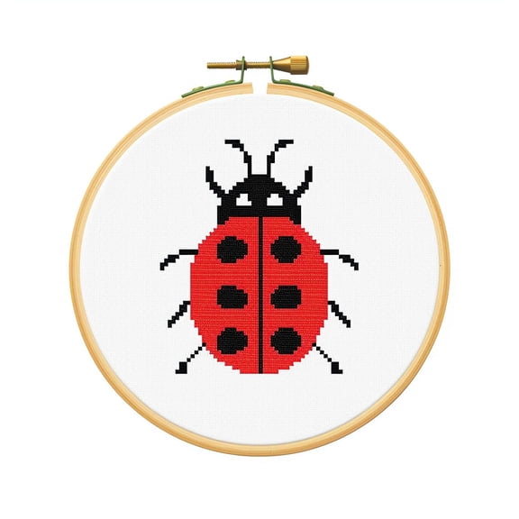 Cartoon Simple Ladybug 11CT Stamped Cross Stitch Kits Easy for Beginners Child with Hoop DIY Needlepoint Counted Embroidery Kits Art Craft Wall Decor 12x12IN(1)