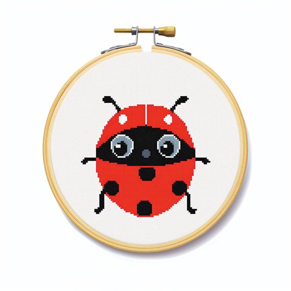 Cartoon Simple Ladybug 11CT Stamped Cross Stitch Kits Easy for Beginners Child with Hoop DIY Needlepoint Counted Embroidery Kits Art Craft Wall Decor 12x12IN(2)