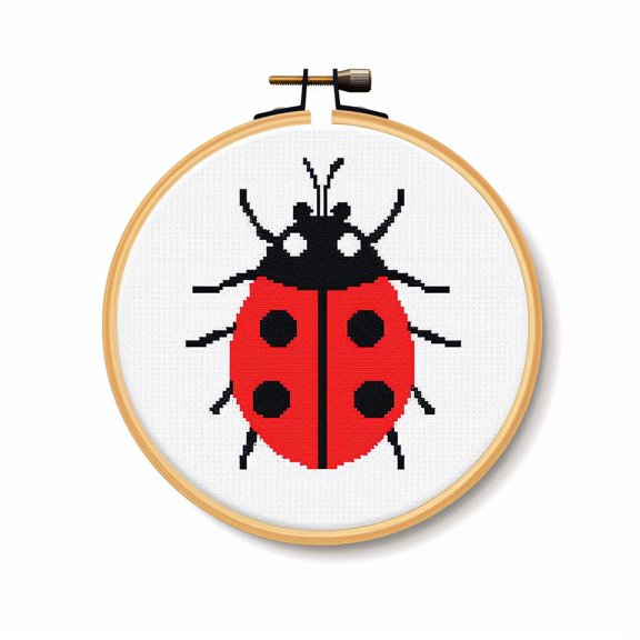 Cartoon Simple Ladybug 11CT Stamped Cross Stitch Kits Easy for Beginners Child with Hoop DIY Needlepoint Counted Embroidery Kits Art Craft Wall Decor 12x12IN(4)