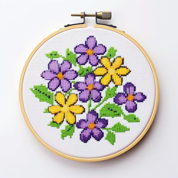 Cartoon Simple Little Cute Flowers DIY 11CT Stamped Cross Stitch Kits Easy for Beginners Children with Hoop Needlepoint Counted Embroidery Kits Art Craft Wall Decor 12x12inch(1)