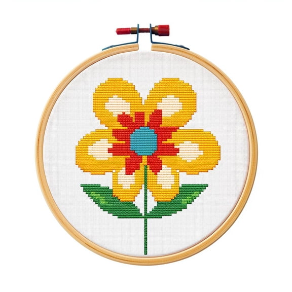Cartoon Simple Little Flower DIY 11CT Stamped Cross Stitch Kits Easy for Beginners Children with Hoop Needlepoint Counted Embroidery Kits Art Craft Wall Decor 12x12inch(69)