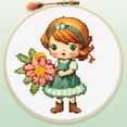 thumbnail image 1 of Cartoon Simple Little Girl and Flower DIY 11CT Stamped Cross Stitch Kits Easy for Beginners Children with Hoop Needlepoint Counted Embroidery Kits Art Craft Wall Decor 12x12inch(32), 1 of 9