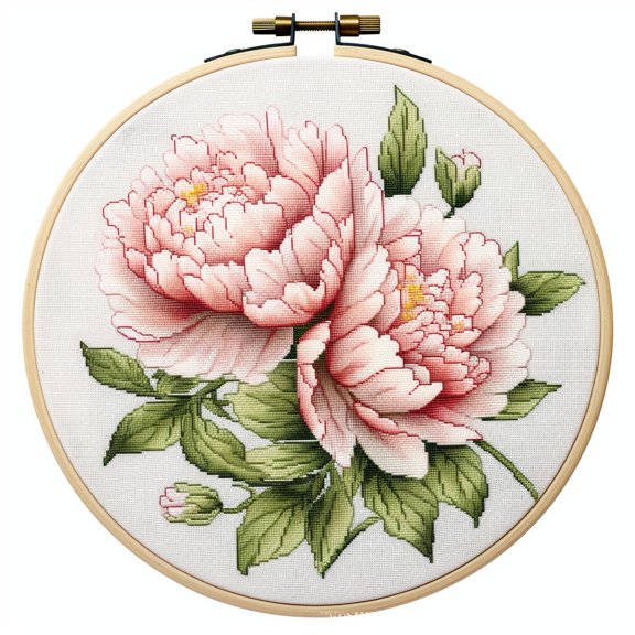 Cartoon Simple Peony Flower 11CT Stamped Cross Stitch Kits Easy for Beginners Child with Hoop DIY Needlepoint Counted Embroidery Kits Art Craft Wall Decor 12x12IN(8)