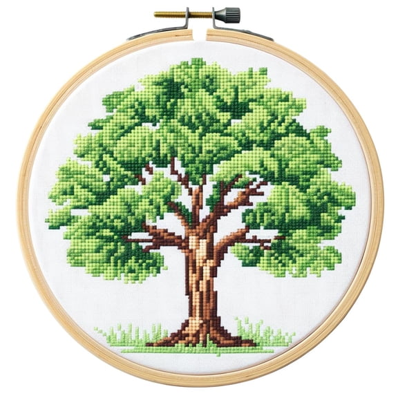 Cartoon Simple Tree 11CT Stamped Cross Stitch Kits Easy for Beginners Child with Hoop DIY Needlepoint Counted Embroidery Kits Art Craft Wall Decor 12x12IN(4)
