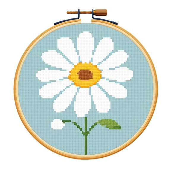 Cartoon Simple White Daisy Flower DIY 11CT Stamped Cross Stitch Kits Easy for Beginners Children with Hoop Needlepoint Counted Embroidery Kits Art Craft Wall Decoration 12x12inch(8)
