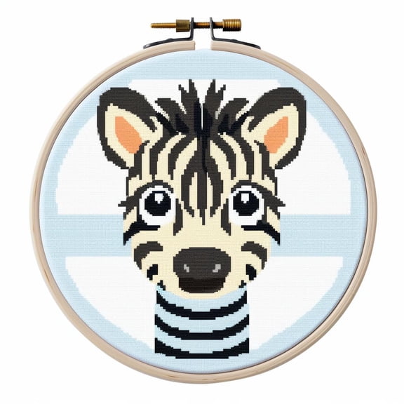 Cartoon Simple Zebra 11CT Stamped Cross Stitch Kits Easy for Beginners Child with Hoop DIY Needlepoint Counted Embroidery Kits Art Craft Wall Decor 12x12IN(3)