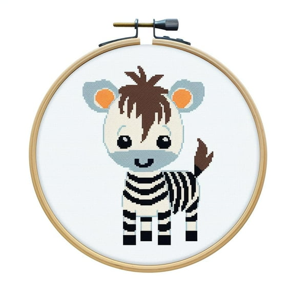 Cartoon Simple Zebra 11CT Stamped Cross Stitch Kits Easy for Beginners Child with Hoop DIY Needlepoint Counted Embroidery Kits Art Craft Wall Decor 12x12IN(1)