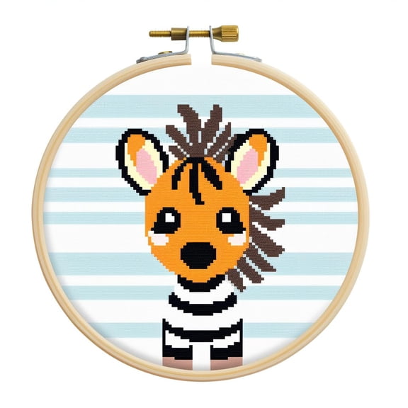 Cartoon Simple Zebra 11CT Stamped Cross Stitch Kits Easy for Beginners Child with Hoop DIY Needlepoint Counted Embroidery Kits Art Craft Wall Decor 12x12IN(2)