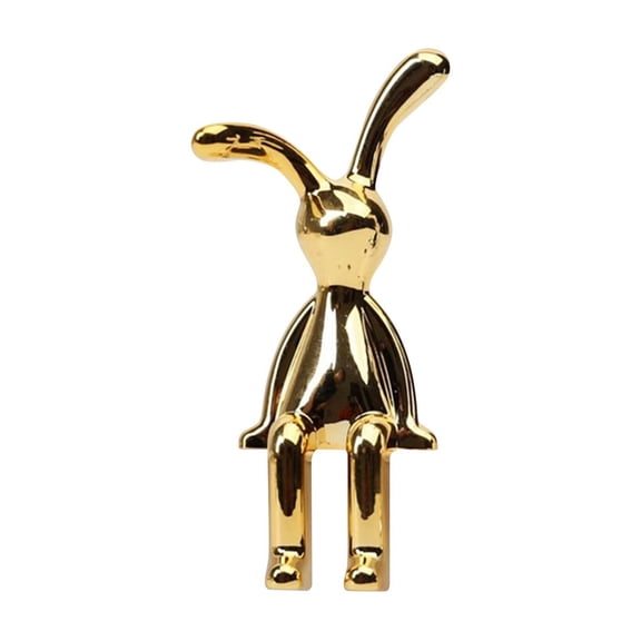 Cartoon Sitting Long Eared Rabbit Ornament, Creative Resin Figurine for Car Dashboard Decor, Easter Bunny Sculpture for Shelves and Dining Tables, Gold
