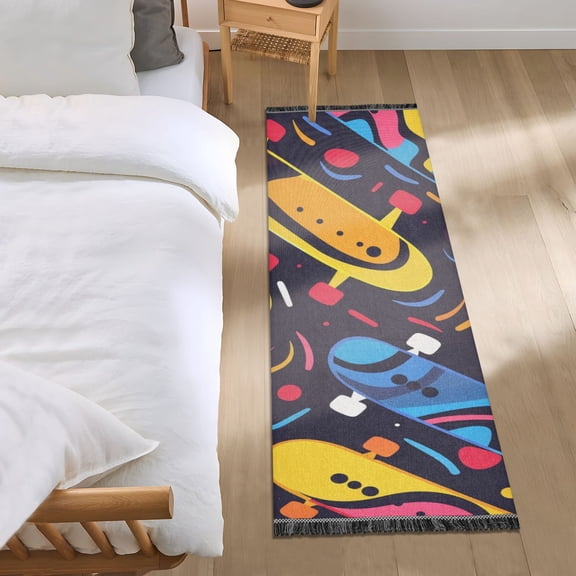 Cartoon Skate Runner Area Rug 2x6 Soft Non-Slip Washable Bedside Carpet for Hallway Bedroom Living Room Home Decor