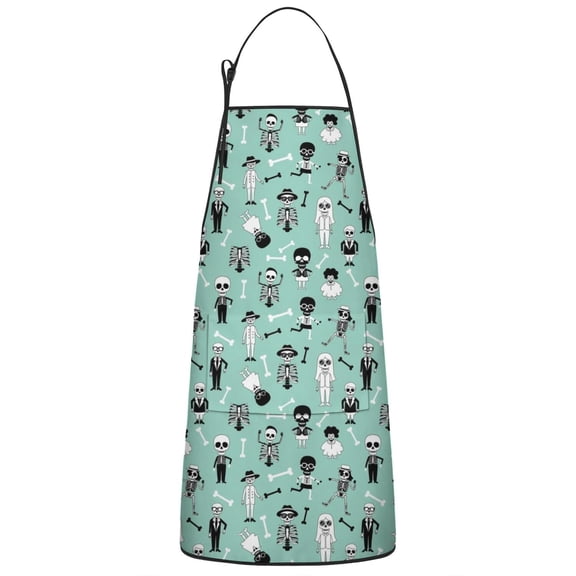Cartoon Skull Pattern Apron-Garden Aprons for Women with Pockets-Cotton Linen Waterproof Kitchen Cooking Gardening Aprons Adjustable for Kitchen,Cooking,BBQ and Salon 33x27 Inch