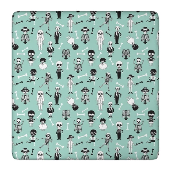 Cartoon Skull Pattern Square Fitted Tablecloth with Elastic Edge,Square Table Cover,Washable Elastic Table Cover for Home Kitchen Party Decor 36"x36"