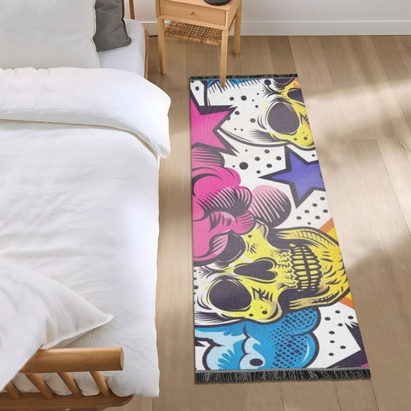 Cartoon Skull Star Cloud Runner Area Rug 2x6 Soft Non-Slip Washable Bedside Carpet for Hallway Bedroom Living Room Home Decor
