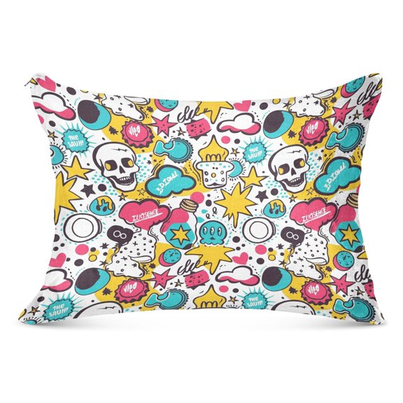 Cartoon Skull with Speech Bubbles Plush Pillow Cases Standard Size Ultra Soft Warm Pillowcases with Zipper 20"x26"