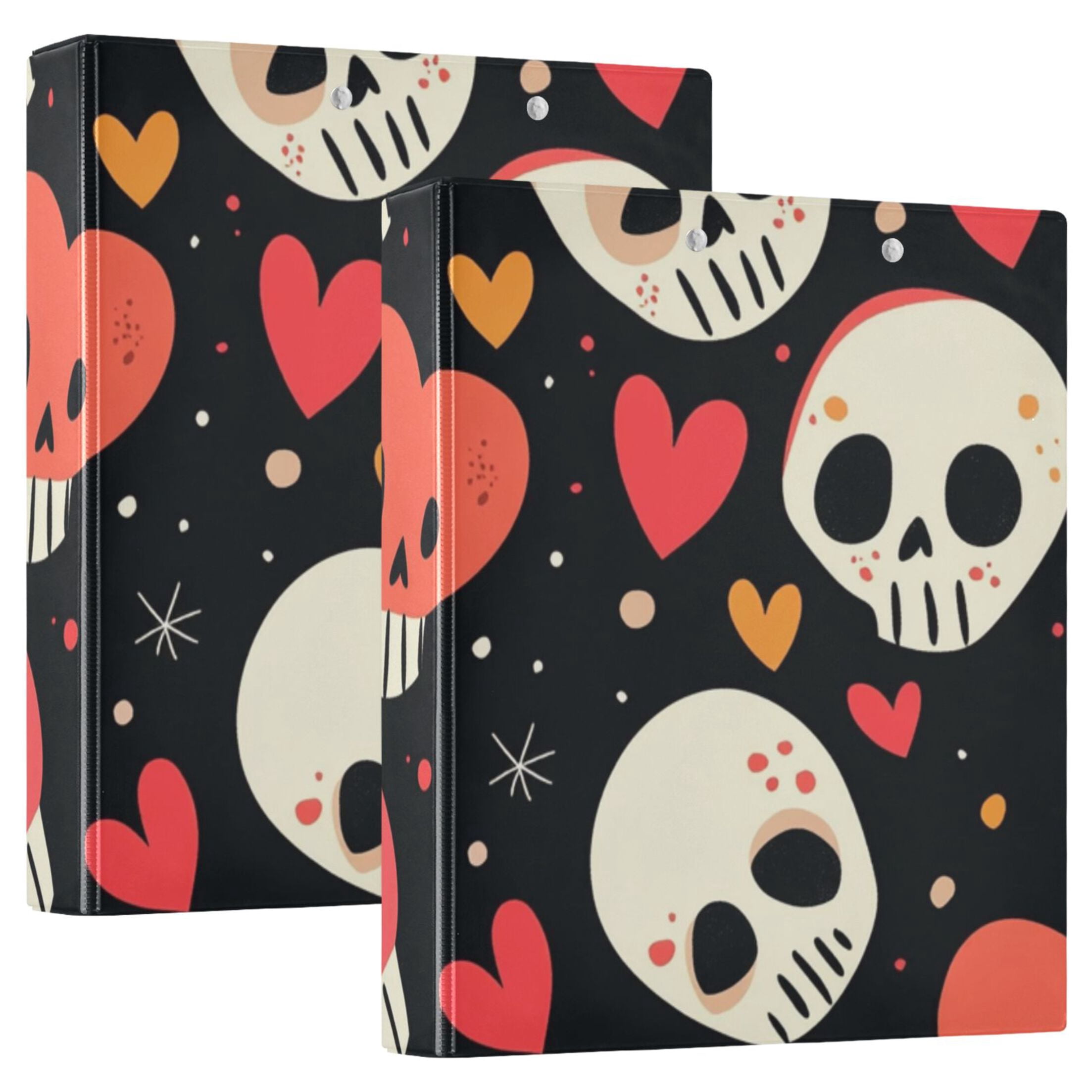 Cartoon Skulls Hearts 3 Ring Binders 1.5 inch Hardcover File Folders with Interior Pockets A4 Size Organizer for School Office Hospital
