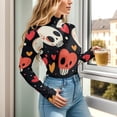 thumbnail image 1 of Cartoon Skulls Hearts Women's Bodysuit Jumpsuit Mock Turtle Neck Long Sleeve TopsOne Piece Leotards Shirt Yoga Outfits, 1 of 8