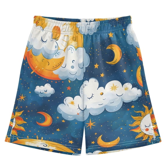 Cartoon Sky Pattern Athletic Shorts Breathable with Comfort Fit Drawstring Casual Sweatshorts X-Large