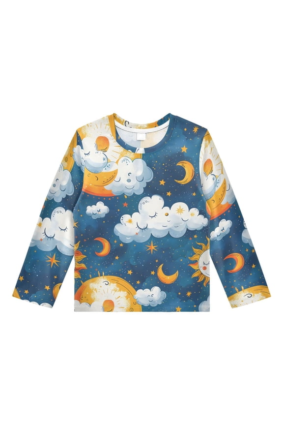Cartoon Sky Pattern Boys' Rash Guard Shirts UPF 50 Plus Sun Protection Short Sleeve Swim Tees 4T