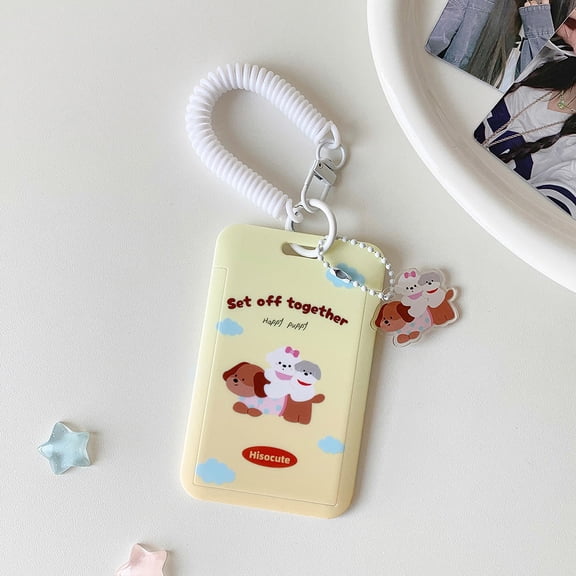 Cartoon Slider 3-Inch Photo Card Holder Student ID Card Storage Case Campus Card Display Case K-pop Mini Card Holder with Acrylic Pendant Keychain
