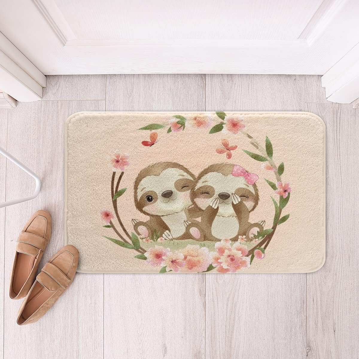 Cartoon Sloth Bathroom Mat Floral Flower Absorption Bath Rug Japanese